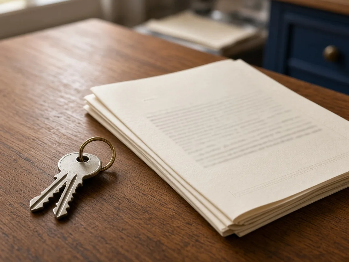 House keys and papers on a wood table